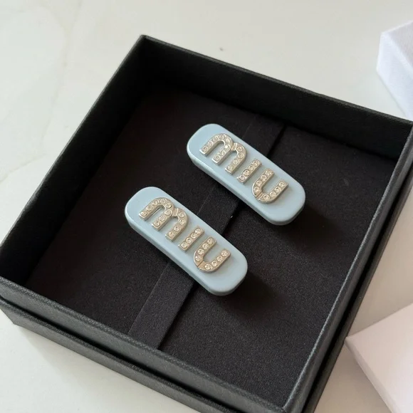 Miu Miu Light Blue Hair Clips with Sparkling Accents - Picture 5 of 9